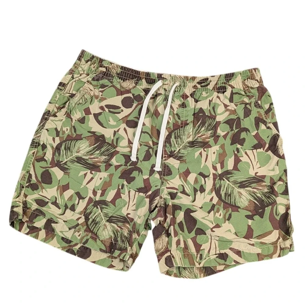 J.Crew Re-Imagined Shorts Mens L Tropical Jungle Print Camo Pull On Drawstring